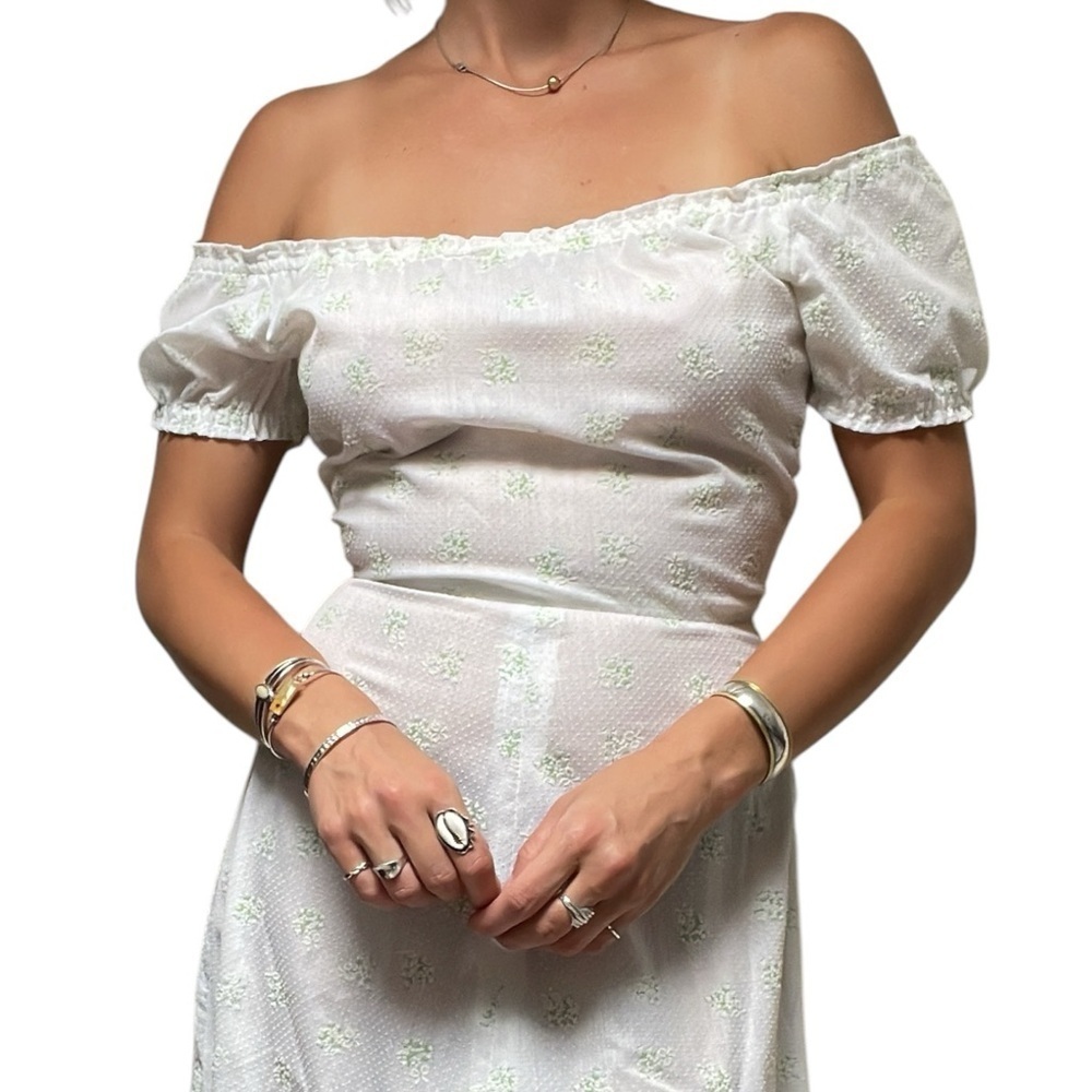 Vintage 60’s/70's Prairie White Cottagecore Short Sleeve Ruffle Maxi Dress XS/S - Picture 2 of 11